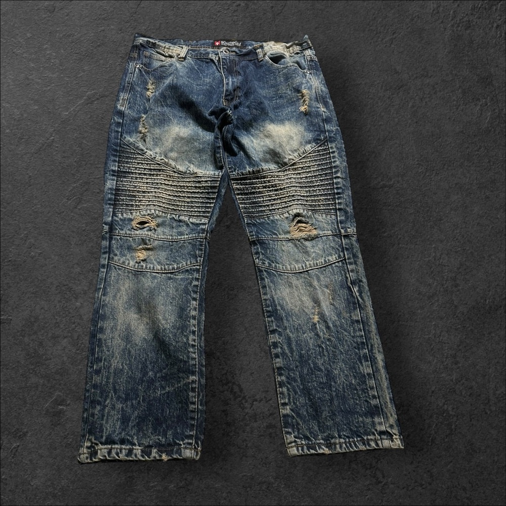 Southpole Jeans Mens 38x30 Blue Stonewash Distressed Baggy Y2K